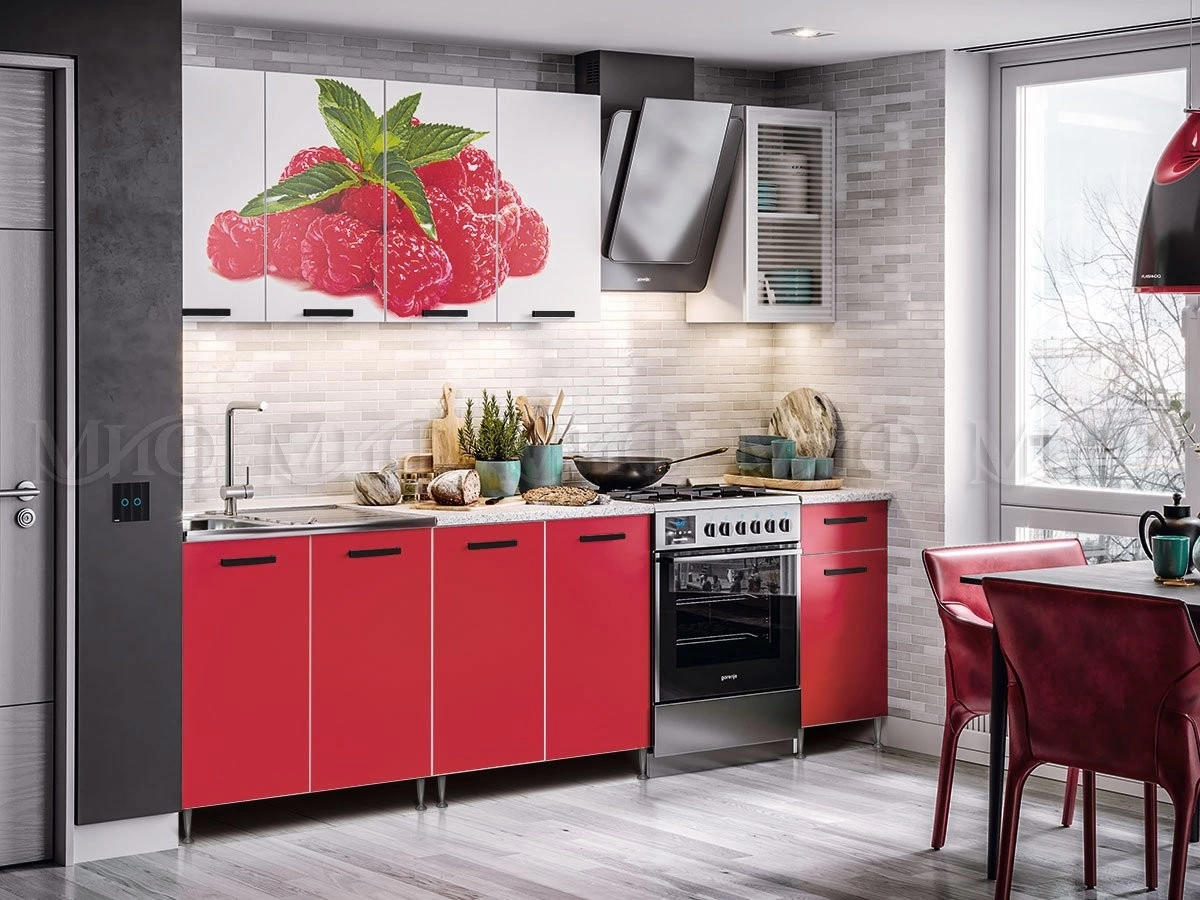 Кухонный Гарнитур Риана NEW Малина Фотопечать ЛДСП 2м.