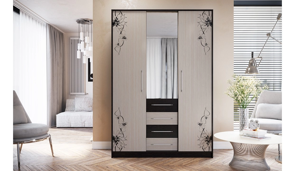 Шкаф-Купе Мадлен Венге Цаво/Дуб Белфорт с Рисунком (Ш-1506 х В-2203 х Г-560 мм)