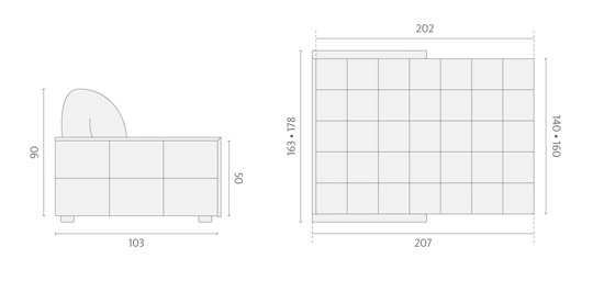 Диван Хеликс Прямой (HELIX Brera 39) Размер 1400/1600 x 2020 мм
