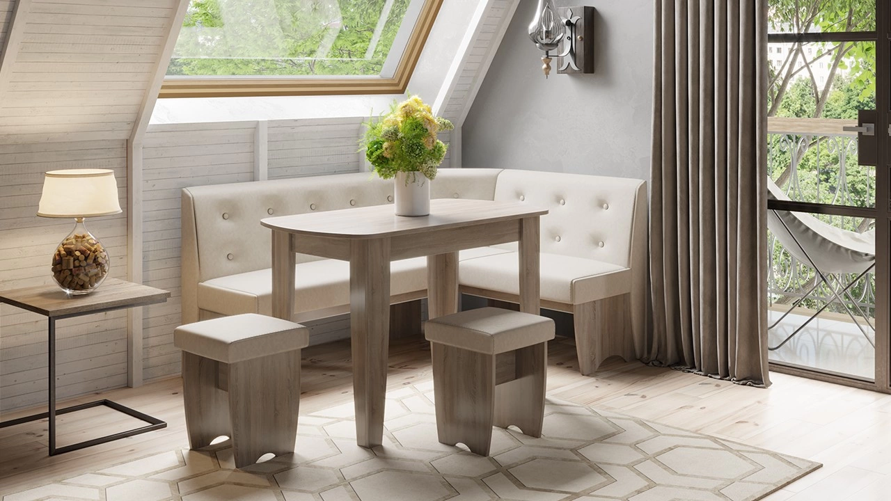 Кухонный уголок «Барселона» Дуб Сонома Трюфель/Кожзам Бежевый