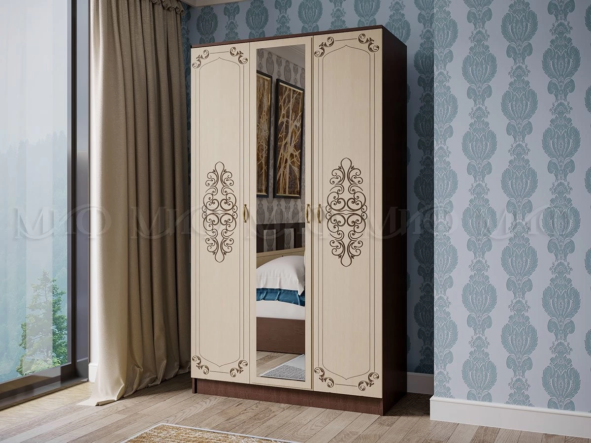 Шкаф 3-х Створчатый Жаклин Венге/Дуб Беленый (Ш-1350 х В-2216 х Г-540 мм)