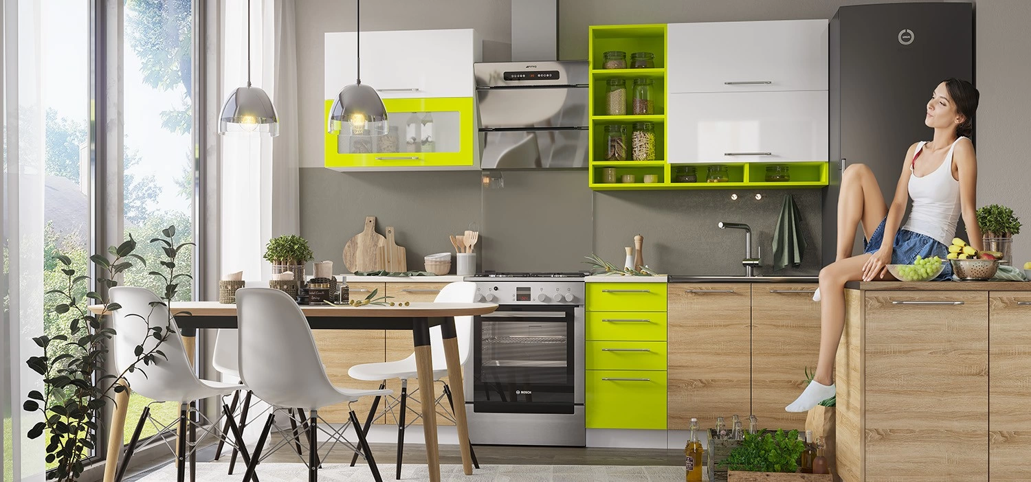 Кухонный Гарнитур Софья 2000 мм Дуб Сонома/Белый + Лайм