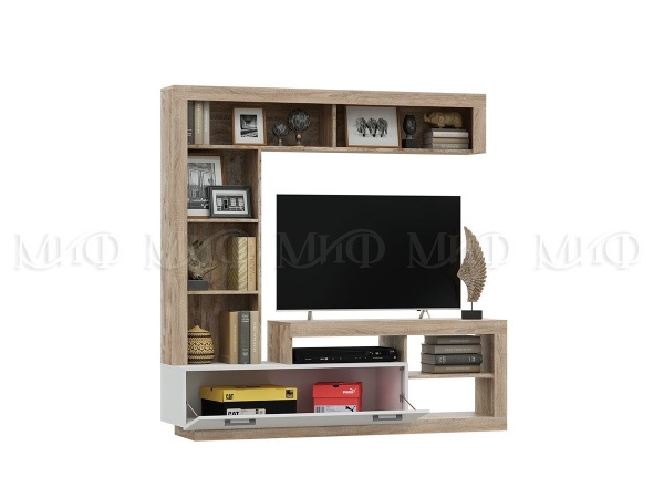 Стенка Апаста (Ш-1705 x В-1705 x Г-416 мм)/Дуб Сонома/Белый Глянец