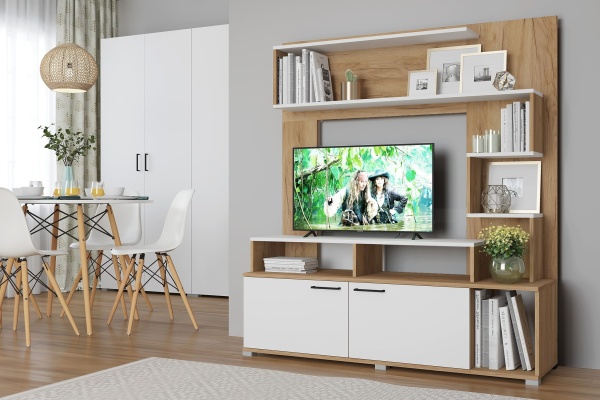 Гостиная Ника (Ш-1550 х В-1380 х Г-406 мм) Крафт Золотой/Белый