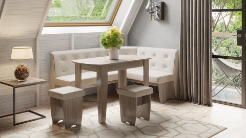 Кухонный уголок «Барселона» Дуб Сонома Трюфель/Кожзам Бежевый