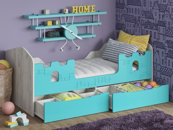 Детская Кровать Юнга-16 МДФ (Д-1632 x В-700 x Г-850 мм)/Разные Цвета 