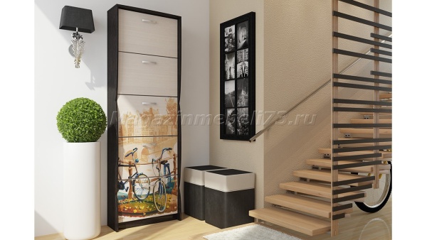 Тумба для Обуви тип 2 Венге Цаво/Дуб Молочный (Ш-600 × Г-240 × В-1840)