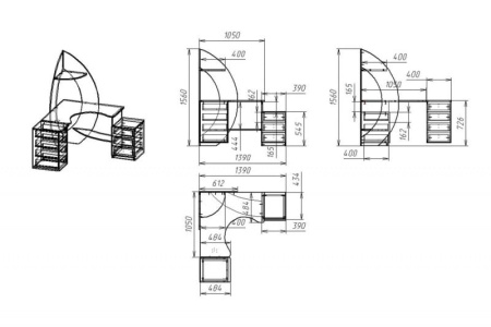 Компьютерный стол "Мебелайн-44" (низкая тумба справа)